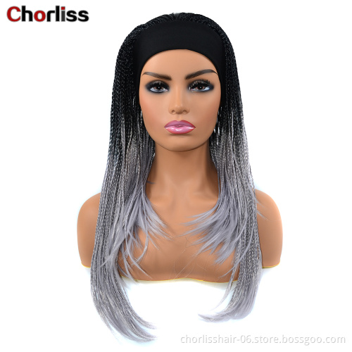 Wholesale Ombre Red Blonde Black Long Braids Headband Wig Turban Wig Synthetic Wigs With Headband Attached For Black Woman